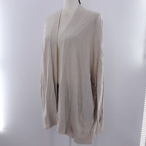 LOFT‎ Open Front Cardigan Sweater Beige Cotton Blend Knit Size Large
